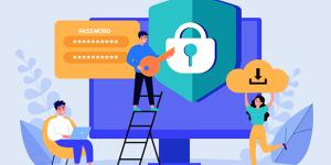 image montrant un ordinateur avec un cadenas et un champ avec des mots de passe long et robuste